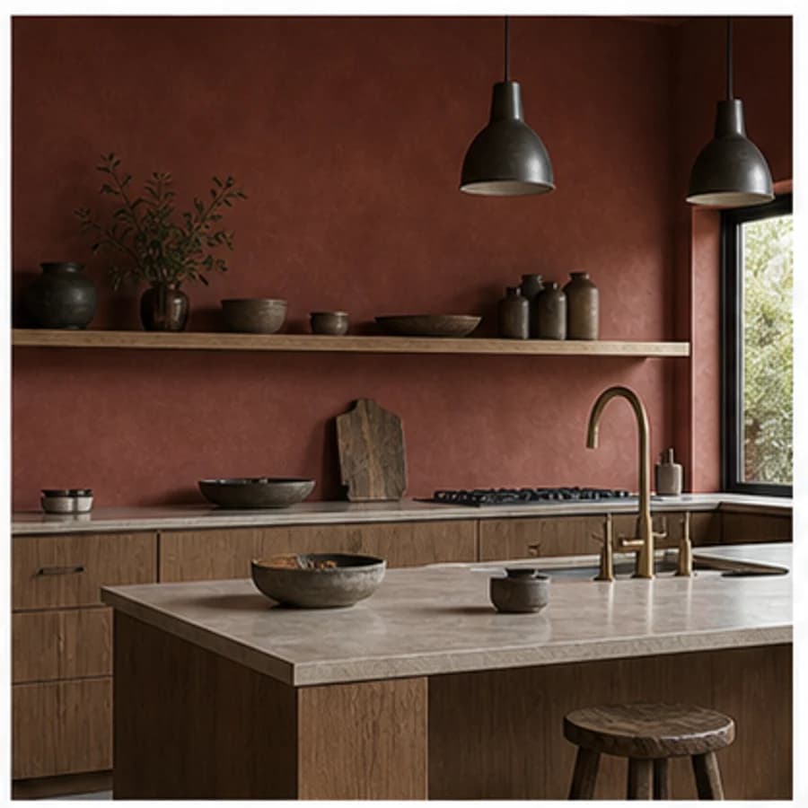Beton ciré kleur rood keuken