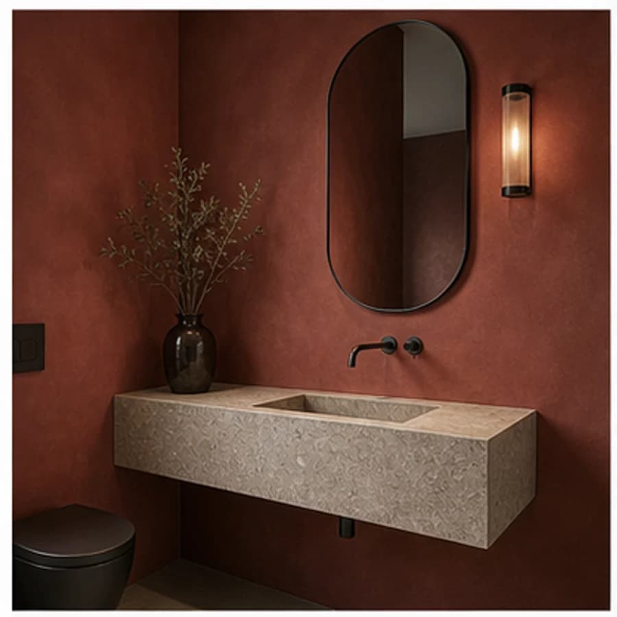Woonkamer en hal kleur rood toilet