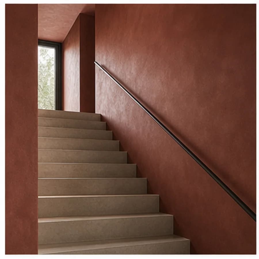 Woonkamer en hal kleur rood trapgat