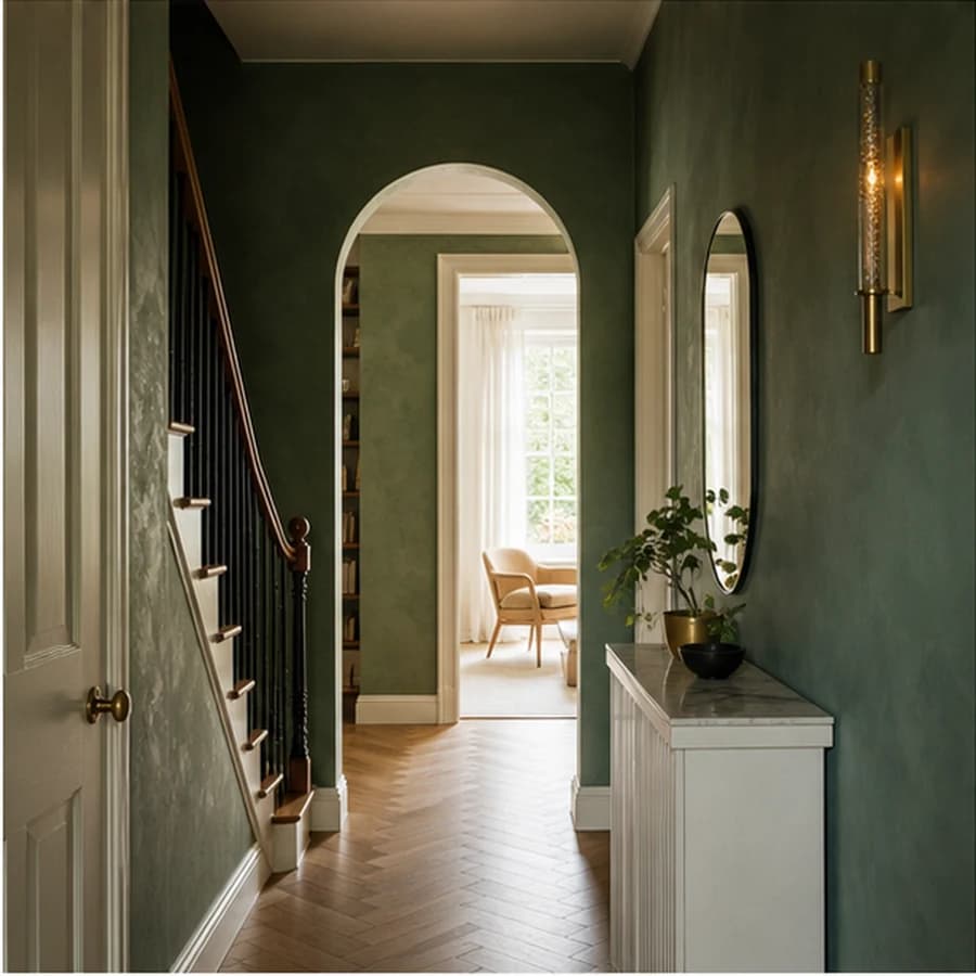 Woonkamer en hal emerald hallway jaren30