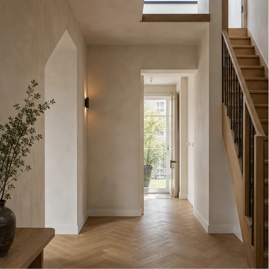 Woonkamer en hal japandi hallway row house