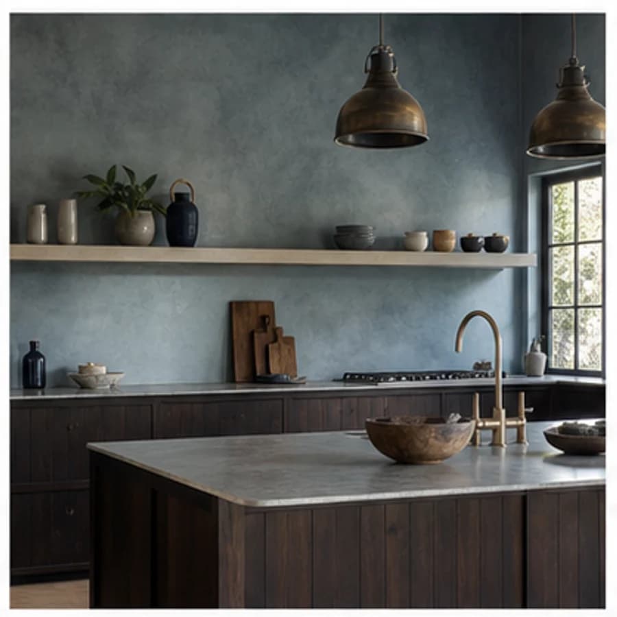 Beton ciré kleur blauw keuken