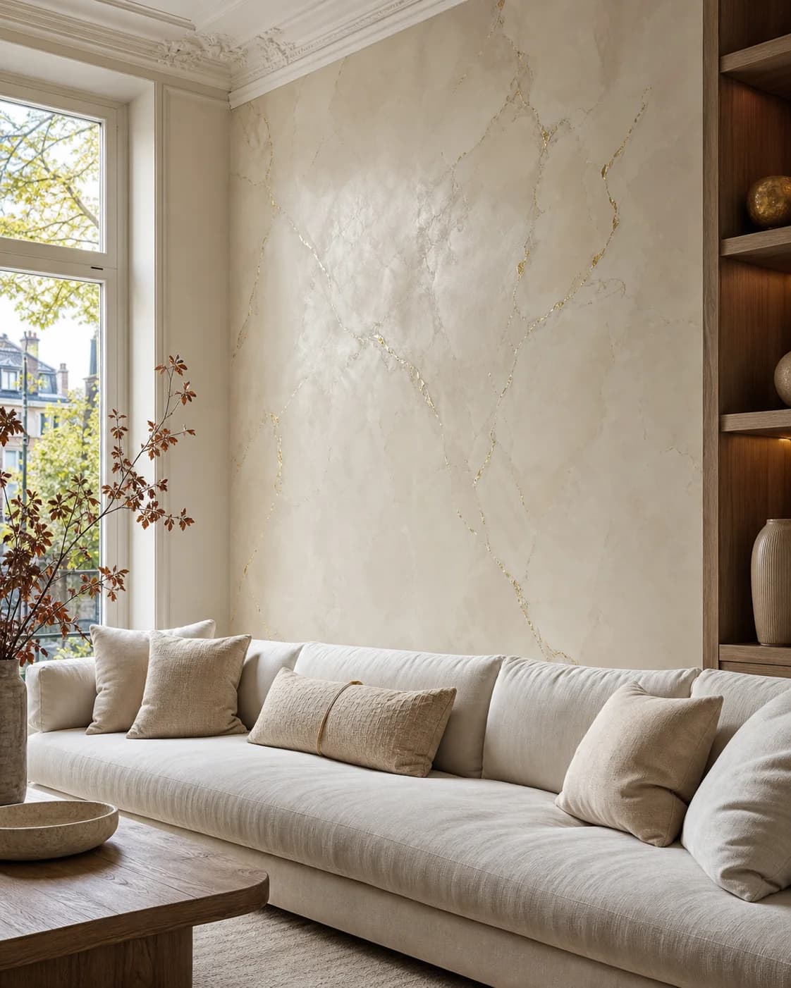 Kleur en textuur luxe gold mix marmer woonkamer wand