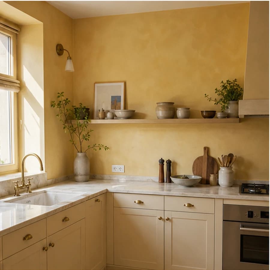 Kleur en textuur butter yellow apartment keuken