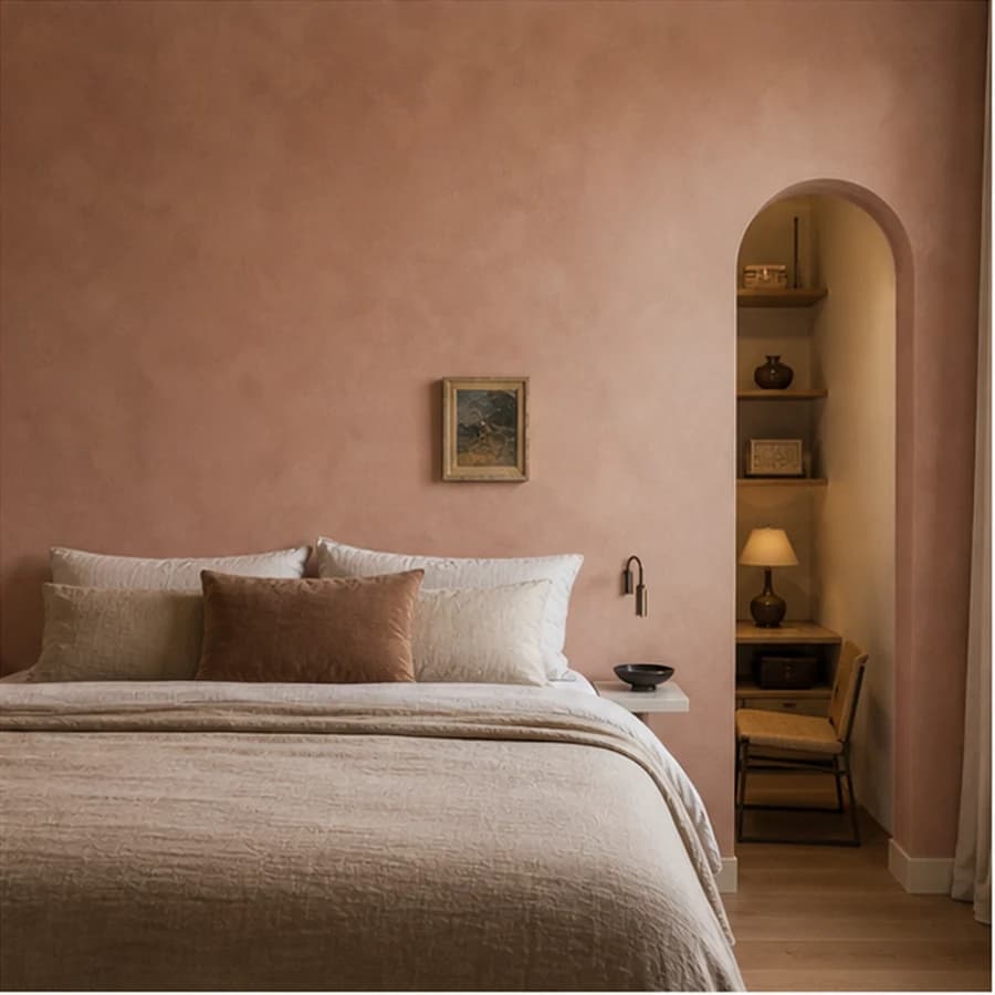 Kleur en textuur dusty rose bedroom townhouse