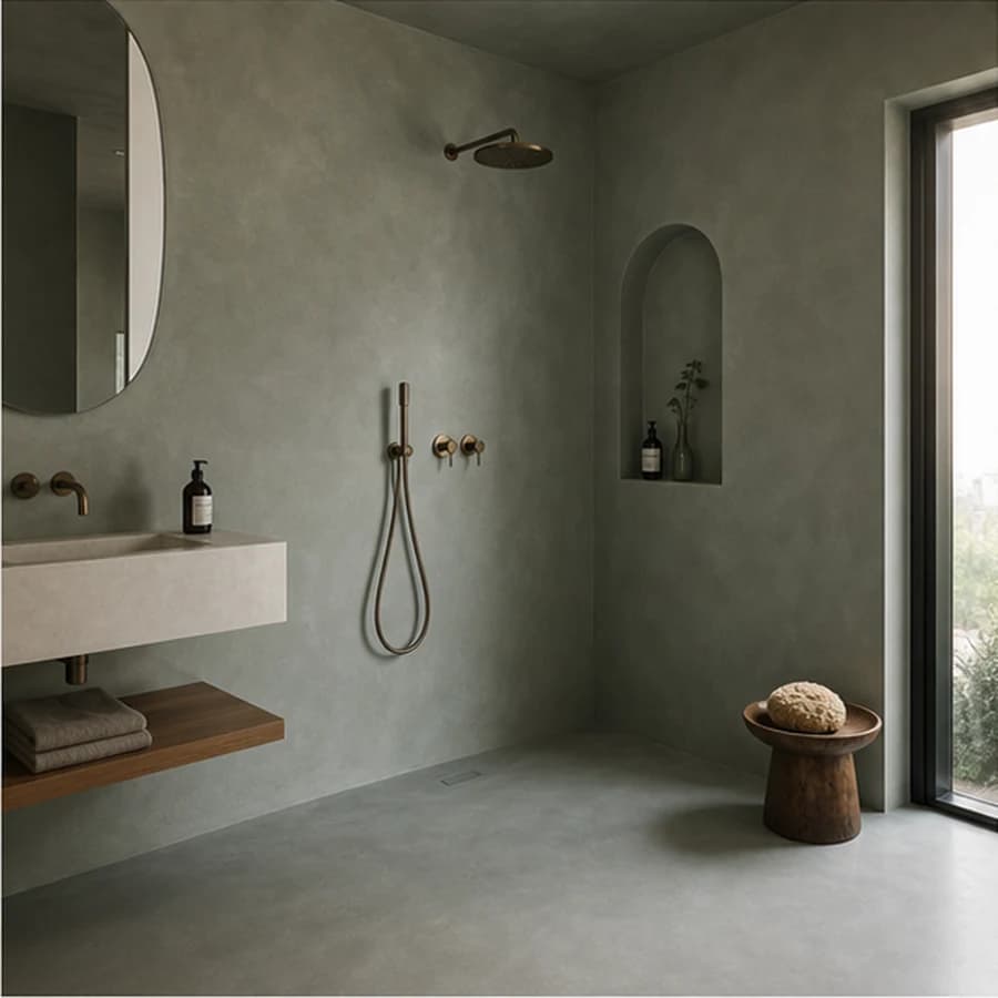 Beton ciré green grey tadelakt villa bathroom