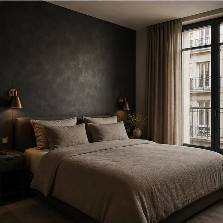 Kleur en textuur hotel chic charcoal bedroom