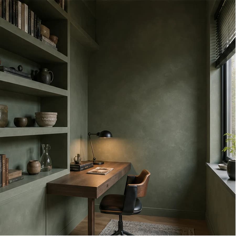 Kleur en textuur olive home office limewash